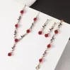 Подвесные ожерелья ретро французская красная розовая цветочная браслет серьги Серьки для женщин -женских женских девушек личностные серьги с серьгами otkar
