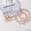 Fashion Pink Flower Earrings Set for Women Cute Trendy Heart Geometric Gold Color Earings Party Jewelry R230613