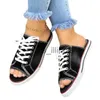 Slippers 2022 Zomer Vrouwen Slippers Nieuwe Vis Mond Open Teen Lace Up Denim Sandalen Mode Ademend Casual Platte Sport dames Schoenen J230613