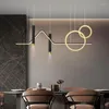 Luminárias pendentes modernas contratadas mesa longa sala de jantar bar lustre personalidade criativa decoração suave para casa luminária suspensa dourada e preta