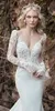 Abiti da sposa a sirena in pizzo country Abiti da sposa sexy senza schienale firmati Abiti da sposa con applicazioni di pizzo Maniche lunghe Scollo a V profondo Abito da sposa Boho da spiaggia Robe De Mariage