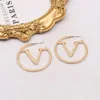 Famous Women Hoop Earrings 18K Gold Plated Luxury Brand Designers Round V Letters Stud Clip Chain Big Circle Geometric Earrings Wedding Christmas Holiday Gifts