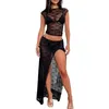 Maillot de bain pour femme 2 pièces Maxi jupe ensemble pour femme sans bretelles en maille transparente haut court taille haute Y2k deux tenues Streetwear (I Black L)