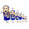 Dolls 7st Blue Russian Nesting Dolls Trä Matryoshka Toys for Children Children Christmas Home Room Decoration 230612