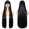 Lace Wigs Long Straight Black Wig with Bangs Synthetic Wigs for Women Heat Resistant Hair Lolita Red Pelucas Daily Cosplay Use Z0613