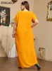 Taglie forti Abiti Taglia Abito Primavera Estate Moda donna Giallo Girocollo Elegante ricamo floreale Manica corta Party Maxi Robes 230613