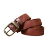 Belts Western Cowboy Korea Style Pure Copper Pin Buckle Genuine Leather Men Belt Jeans Luxury Designer Cowskin Strap