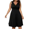 Lässige Kleider Plus Größe 5XL Sommerkleid für Frauen Blau Sexy V-Ausschnitt ärmellose formelle Anlässe Midi Damen Büro Abendparty