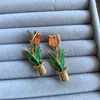 Stud Earrings Tulip Drip Inlay Enamel Resin Silver In Europe And The Small Girl Type Fresh Gold-plated