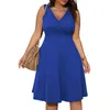 Casual klänningar plus storlek 5xl Summer Dress for Women Blue Sexig V Neck ärmlöst Formellt tillfälle Midi Ladies Office Evening Party Party