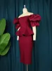 Plus size Dresses Burgundy Lace Size Short Sleeve Off Shoulder Elegant Ladies Empire Peplum Midi Outfits for Women Evening Party 4XL 230613