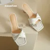 Slippers Pleated Heel Slippers For Women 2023 Trend Summer Outdoor Casual Square Toe Women Sandals Green Orange Sexy Elegant Party Shoes J230613