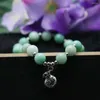 Strand 8mm Green Beads Chalcedony Stone Pendant Tibet Silver Color Lucky Bag Bracelet Hand Chain For Women Girls Jewelry Making Design