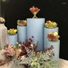 Décoration de fête ensemble de 5 bleu rose blanc or ruban rond pilier gâteau support cylindre socle fer piédestal pour mariage Yudao326