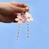 Studörhängen 2023 Fashion Circle Simulation Pearl Pink Flower Brincos Long Statement Pärled Tassel Women Jewelry Gift