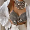 Andra modetillbehör Creative Palm Shape Crystal Crop Top Women Bikini Underwear Body Chain Harness underkläder bröstsmycken Nattklubb Party 230613