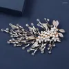 Haarspangen Brautschmuck Blatt Blume Pin Clip Kristall Kopfstück für Bräute Brautjungfern Geschenk Goldfarbe Haarnadel Hochzeitsaccessoires