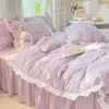 Conjuntos de cama Kawaii Princess Seersucker Conjunto de cama luxo cor sólida capa de edredon capa de lençol tamanho único para decoração de menina Z0612