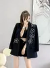 女性のスーツInsozkdgファッション女性のブレザーノッチ付き襟ゆるい刺繍フレアフラワーパールブラックスーツジャケット2023年春
