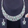 Necklace Earrings Set Pera Brand Design Large Flower Drop Green Cubic Zirconia Gorgeous Bridal Wedding Choker For Women J372
