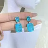 Orecchini a bottone Trendy Paraiba Sapphire Princess Rectangle Full Diamond For Women Geometric Zirconia Valentine's Day Gift Jewelry