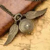 Pocket Watches Vintage Antique Quartz Pocket Watch Set Bronze Cute Ball Wings Design Pocket Watches Halsband Pendant Clock Chain Gifts Box Set 230612