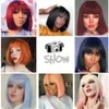 Lace Wigs Korte Synthetische Zilvergrijs Bob met Pony Korte Rechte Bob Pruiken voor Vrouwen Cosplay Dagelijkse Partij Rode blackpink Pruik Z0613