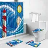 Gardiner tecknad havsvågor segelbåt navigation dusch gardiner set hav landskap fyren nonslip toalett täcker badrum badrum dekor