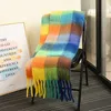 Scarves Colorful Plaid Scarf Double-sided Rainbow Color Matching Brushed Cashmere Tassel Shawl for Women Autumn and Winter WarmCXUK