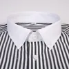 Men's Fashion Patchwork Collar Long Sleeve Striped Dress Shirt Without Pocket Comfortable Cotton Standard-fit Button-down