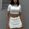 Skirts Two Piece Sets Women Summer Short Sleeve T-Shirts Crop Tops Bodycon Shirring Mini Party Club Outfits Dresses Suits