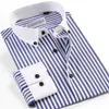 Men's Fashion Patchwork Collar Long Sleeve Striped Dress Shirt Without Pocket Comfortable Cotton Standard-fit Button-down