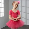 Dancewear Short Sleeve Dance Dress for Girls Cotton Ballet Dancewear With Tulle Toddler Ballet Dress Kids Tutu Dress Kids Dance Kirts 230612
