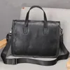 Briefcases Vintage Genuine Leather Men's Briefcase Cow Handbag Natural Cowhide Travel Bag Casual Shoulder Crossbody