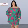 Plus size Jurken L 4XL plus jurken voor vrouwen kleding sexy losse print lange mouwen een woord kraag mini jurk Groothandel Drop 230613