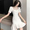 Повседневные платья Lucyever Summer Fishtail White Платье Женщина Корейское квадратное воротнич