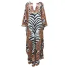 Etniska kläder Afrikanska klänningar för kvinnor plus storlek Zebra Tryckt Dashiki Elegant damklänning Muslim Abaya Kaftan Bat ärm V-hals Robes 230613