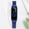 Bilek saatleri 2023 Moda mavi dokunmatik ekran saatleri kadınlar Led dijital manyetik örgü kemeri elektronik relogio feminino