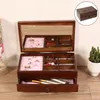 Jewelry Pouches 2-layer Wooden Box Bracelet Organizer Container With Mirror