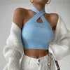 Tops Yedinas Gestrickte Halter Tank Tops Crop Top Frauen Kleidung 2022 Allmatch Frühling Sommer Sexy Streetwear Koreanische Schwarz Weiß Top Neue