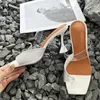 liyke Summer Open Toe Mule High Heels Slippers女性クリスタルラインストーンサンダルPVC透明ストラップスライドパーティーの女性靴