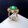 Alianças de casamento verde ágata anel de dedo charme simples cor de ouro flor de cobre ajustável pedra com zircão para mulheres