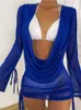 Traje de baño para mujer InX 2023 Sexy manga larga cubrir traje de baño Bikini vestido azul sólido playa cubrir para traje de baño mujer Z0613