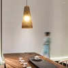 مصابيح قلادة راتان نسج طويلة أنبوب ثريا غرفة شاي مطعم مطعم BB El Bedside Lamp E27 Home Decore