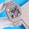 Diamond Mens Watch Luxury Skeleton Watch 40mm Quartz Movement Sapphire Glass Designer Watches Diamond Bracelet Folding Buckle Silvery High Quality Wristwatch