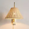 Wall Lamp Japanese Wabi-sabi Style Vintage Bedroom Bedside B&B El Aisle Rattan Swing Arm Creative Lamps