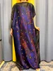 Ethnic Clothing Muslim Fashion Abayas For Women 2023 Purple Print Short Sleeve Silk Jilbab African Traditional Summer Woman Dresses With Turban 230613