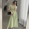 Casual Dresses Lucyever Fashion Hollow Out Midi Dress for Women Korean Style Hög midja Kort ärmklänningar Kvinna Elegant Slim Fit Vestidos Z0612