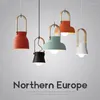 Подвесные лампы скандинавские светодиодные железные светильники макарон цвет творческий ресторан для спальни светильники светильника для сотовой связи
