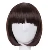 Spetsspår kort hår fei-show syntetisk värmebeständig fiber svart bob peruk med platta bangs modern show cosplay halloween carnival wigs z0613